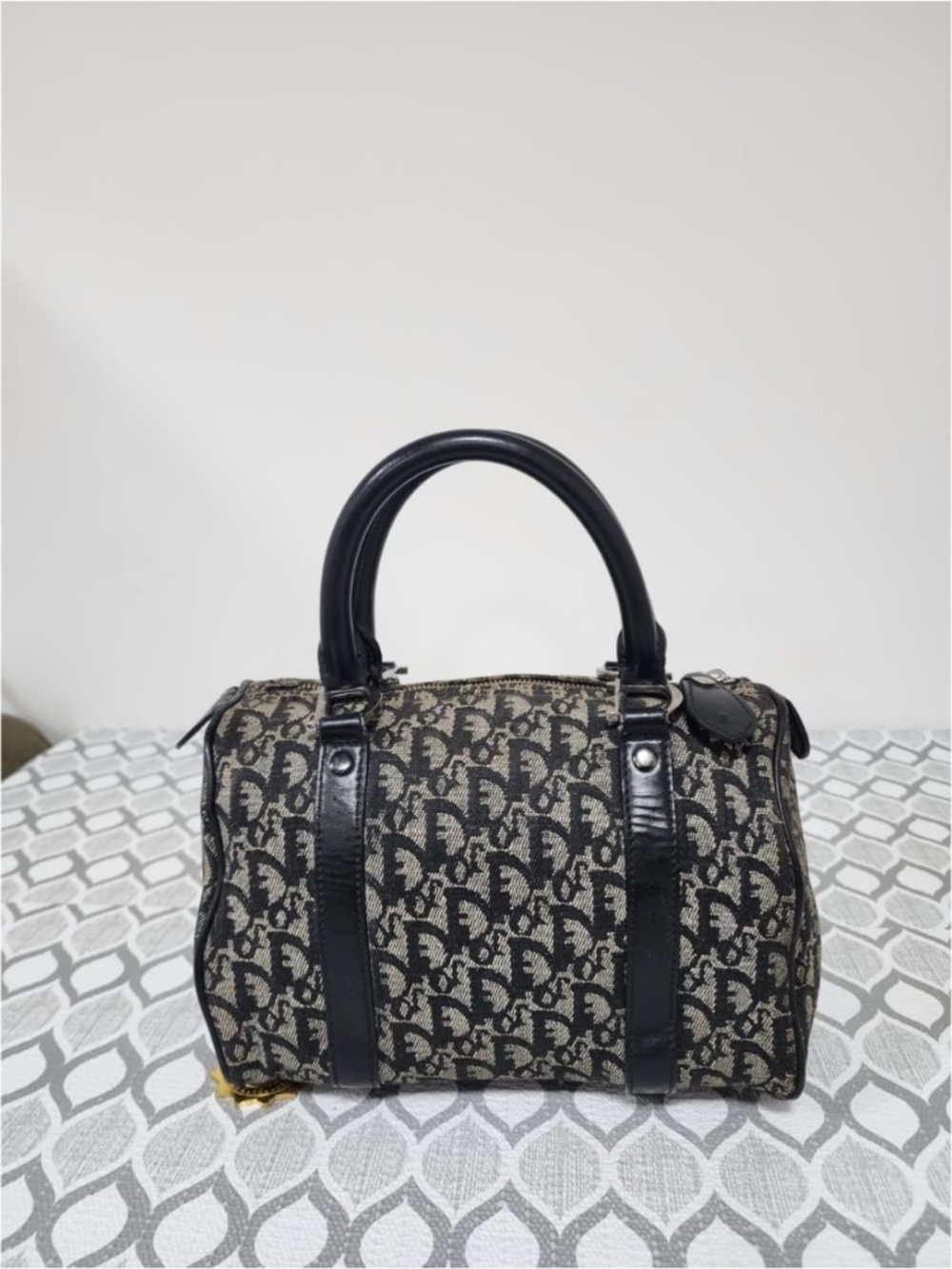 Authentic CHRISTIAN DIOR Vintage Dior Logo Canvas Small Boston Bag Black - Picture 10 of 11